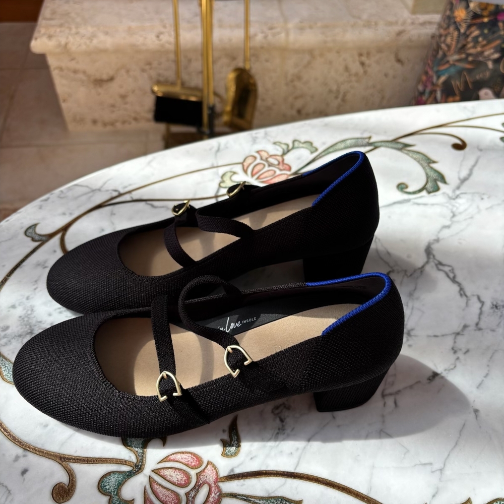 Rothy's Black Double Strap Mary Jane Heels, New In Box, Never Worn! - Picture 5 of 11